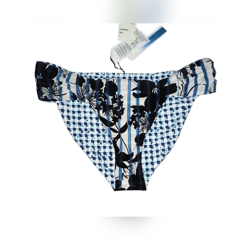Lucky Brand Chic Floral Geometric Gingham Reversible Bikini Bottom L NWT